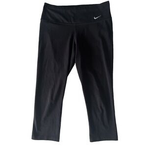 Nike Women's Size S Dri-Fit Crop Leggings Black Swoosh Basic Athleisure